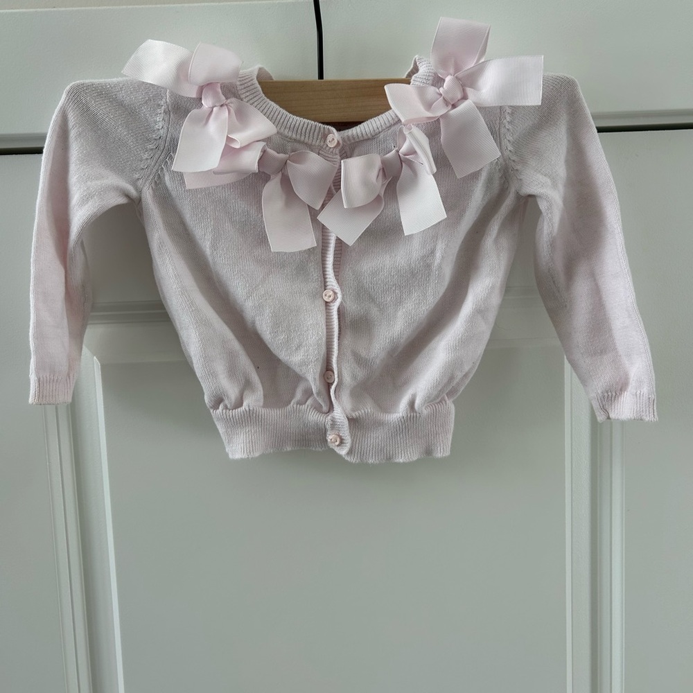 LILI GAUFRETTE Girls Pink Bow Cardigan Sz 2